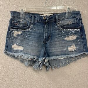 Hollister Women's Blue Ripped Jean Shorts